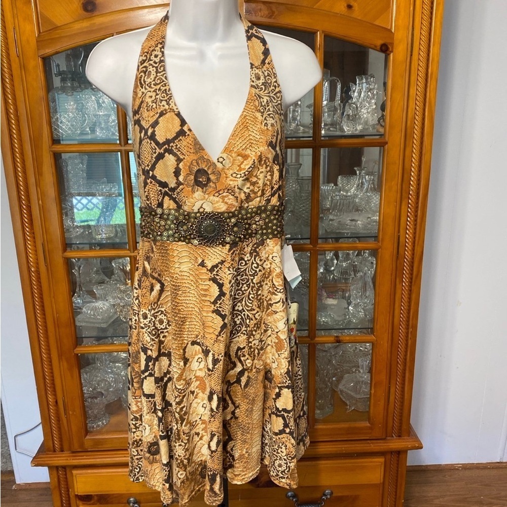 Vintage Joyous & Free Embellished Halter Dress NWT size L